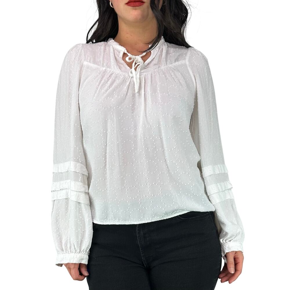 LOFT White Flowy Tie Neck Peasant Top+
